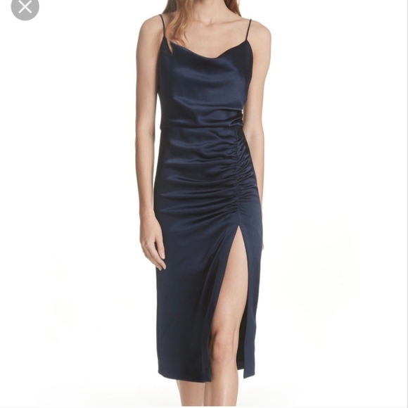 Alice + Olivia Blue Ruched Spaghetti Strap Midi Dress - Picture 1 of 12